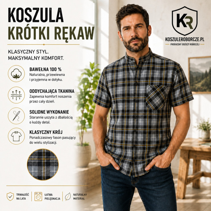 Koszula flanelowa z krótkim rękawem 100% bawełna 170 g/m²