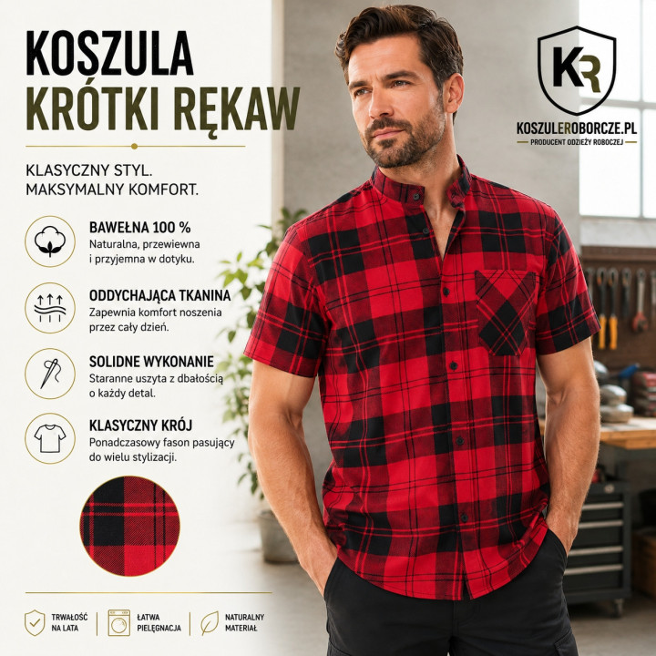 Koszula flanelowa z krótkim rękawem 100% bawełna 170 g/m²