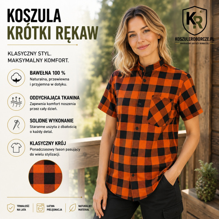 Koszula flanelowa z krótkim rękawem 100% bawełna 170 g/m²