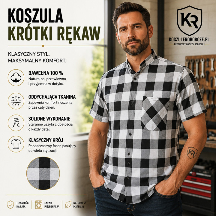 Koszula flanelowa krótki rękaw 100% bawełna 170 g/m²