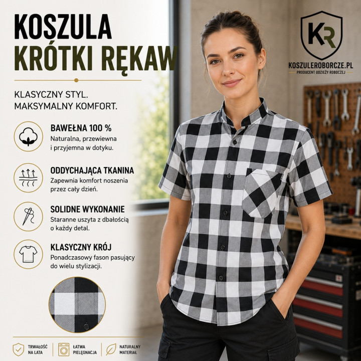 Koszula flanelowa krótki rękaw 100% bawełna 170 g/m²