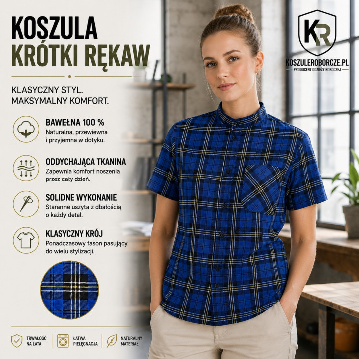 Koszula flanelowa z krótkim rękawem 100% bawełna 170 g/m²